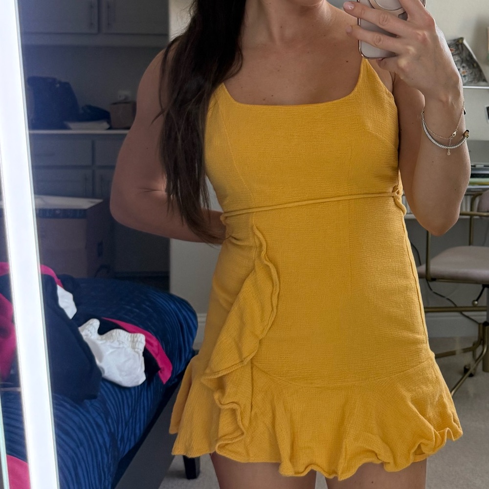 White Fox Boutique Yellow Ruffle Dress